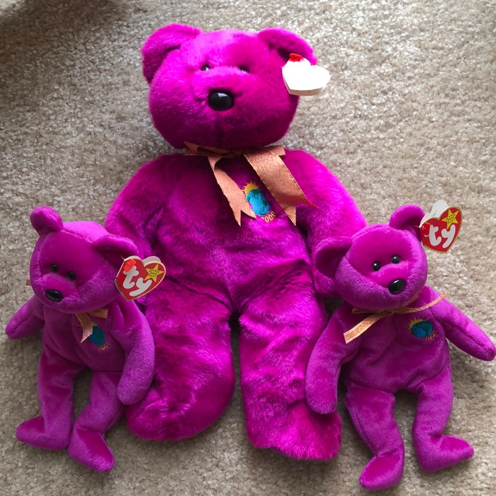 (2)Ty Beanie Babies Millennium Bear Birthday January 1 1999 and (1) Beanie BUDDY